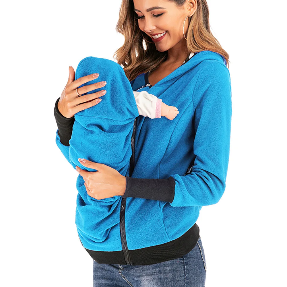 
Wholesale Fleece Warm Mom Baby Carrier Plain Jacket Zip up nursing baby Kangaroo Pockets Sweater pull over Hoodies 