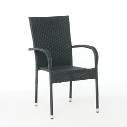 High Quality Modern Restaurant Outdoor Furniture Bistro High Back Arm Chair Cane Poly Wicker Stackable Plastic Rattan Chair
