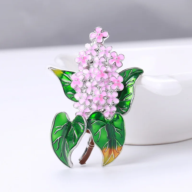 Vintage Enamel Brooch Pin Plant Flower Brooches For Women Party Wedding Fashion Jewelry Elegant Ladies Lilac Brooch Clothes Pins