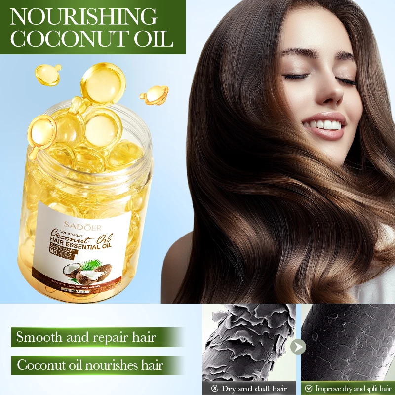 OEM SADOER Private Label Coconut Oil Nourishing Hair Care Products Lmprove Dry Brighten Hair Color Smooth Hair Care Capsule