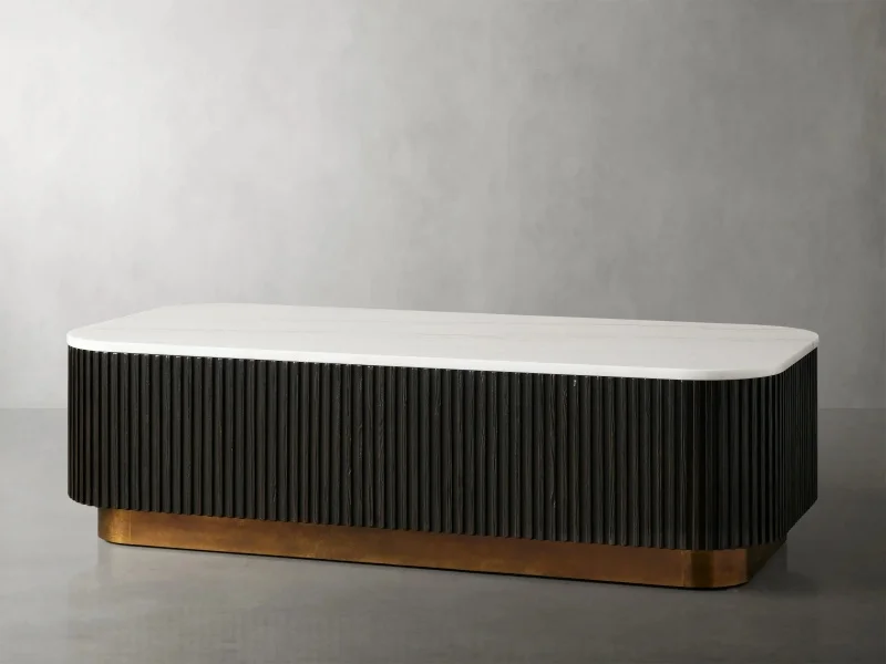 HJ HOME  OEM Contemporary Design American Oak Handcrafted Pine Wood Central Table Oak Veneer Marble Coffee Table