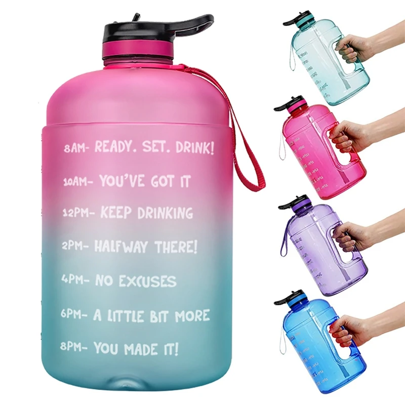 3.78L BPA Free Large Capacity Water Bottle with Straw Motivational & Time Marker GYM Drinking Jug BPA Free Sports Outdoor