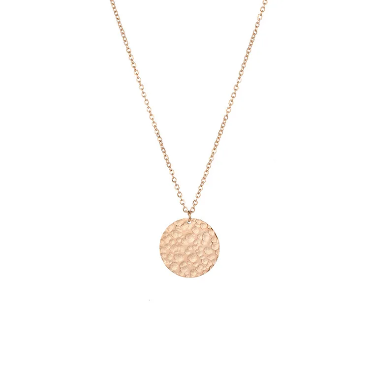 e-Manco Minimalist Round Hammered Custom Pendant Stainless Steel Necklace Sublimation Blank Laser Engraving Jewelry for Women