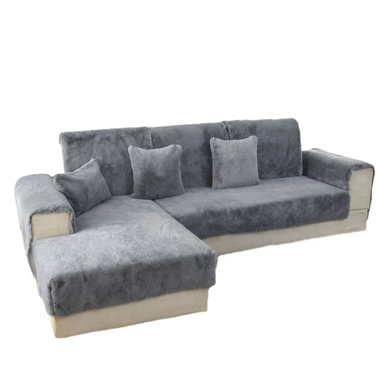 Home Furniture Sectional Modern Plain Light Gray L Sofa Protective Mat Seat Covers