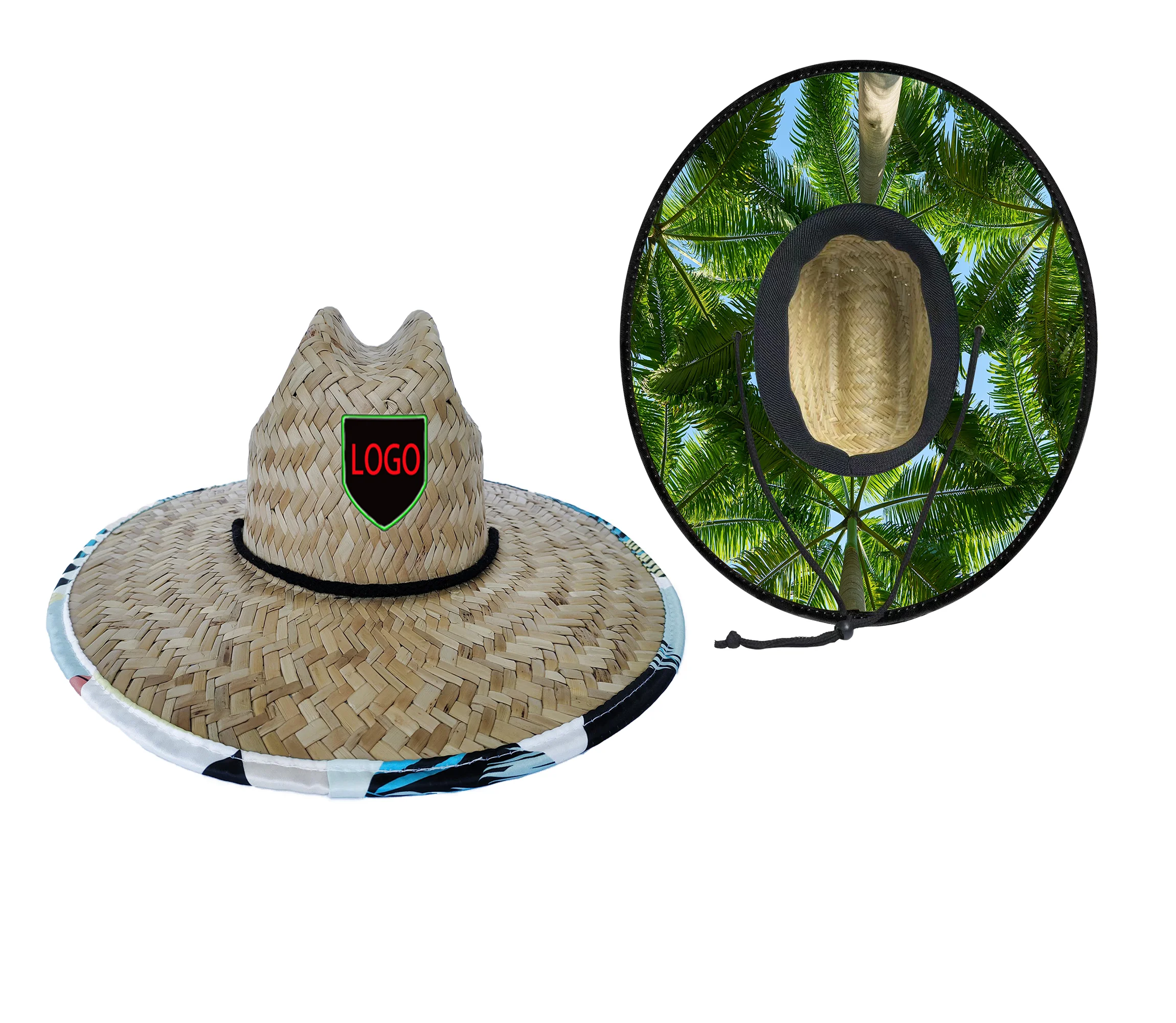 Оптовая продажа летняя соломенная шляпа с принтом под полю и снизу заказ американская пляжная для серфинга логотипом