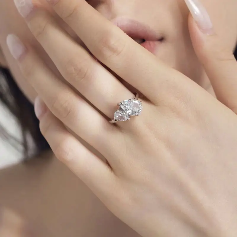 Dylam Trendy Double Stone S925 Sterling Ring 8A Cubic Zirconia Ring Pear Waterdrop Shape Engagement Wedding Rings Jewelry Women