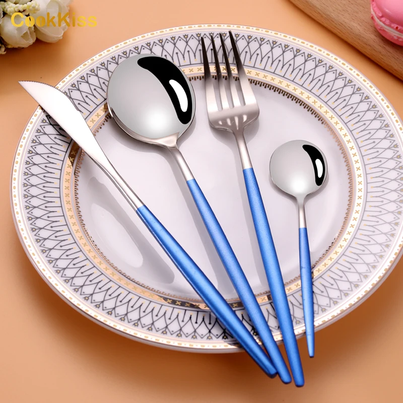 Португальские высококачественные многоразовые зеркальные полировочные столовые приборы с длинной ручкой ложки вилки ножи набор столовых приборов из нержавеющей стали