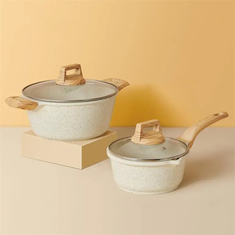 Maifanshi Non stick pot, suit granite kitchen pans soup & stock pots casserole cooking utensils White cookware sets/