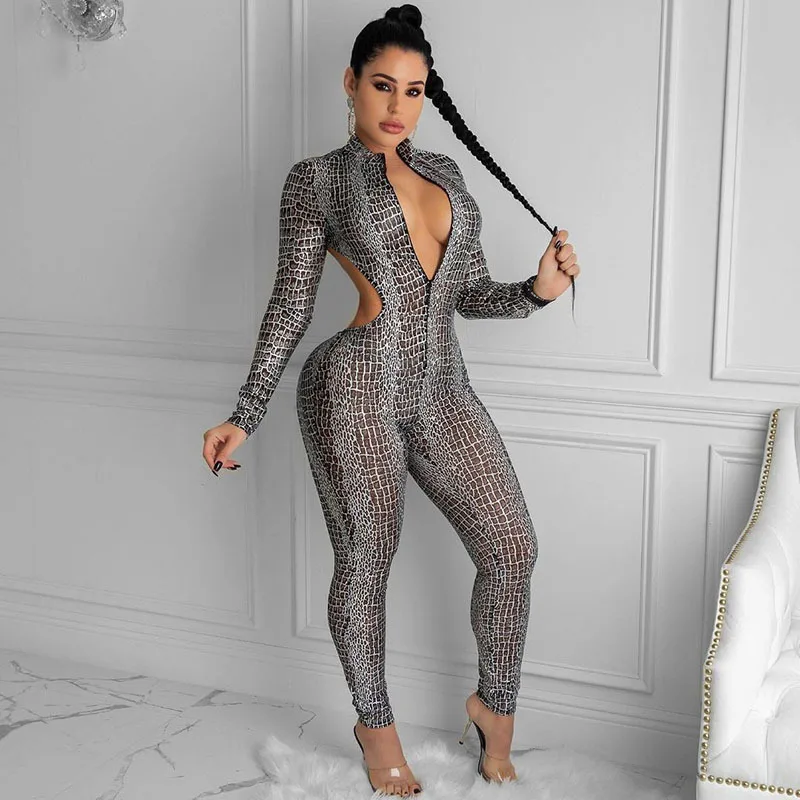 
Sexy V-Neck Bodysuits Corset Rompers Womens Jumpsuit Backless Python Spring Breathable One Piece Jumpsuits Women 2021 