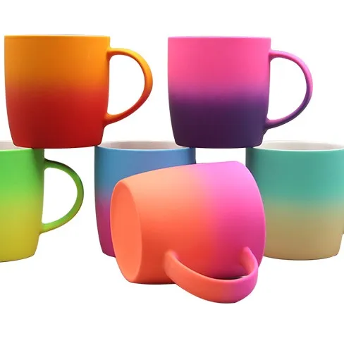 Custom spray gradient color gorgeous ceramic soft touch coating coffee mug