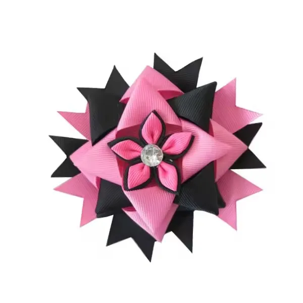 4.5'Girls Boutique kanzashi flower Modern Style colorful Pyramid ribbon Hair Bows for baby party