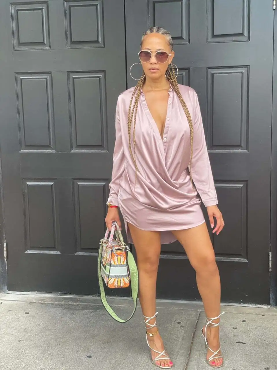 Good Quality Women Dress Irregular Design Lady Elegant Silk Satin Shirt Dress V Collar Long Sleeve Sexy Club Party Short Dress