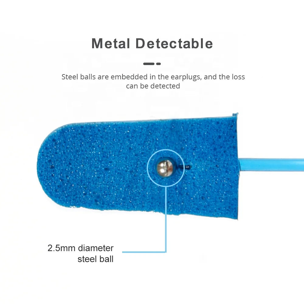 Hot Selling Noise Reduction Corded Earplugs Soft Ear Plug Metal Detectable