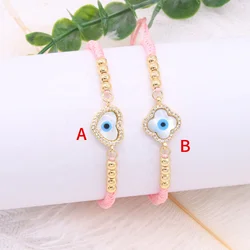 Blue eye 18k gold plated shell connector bracelet jewelry with pink adjustable rope