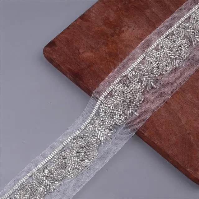 Sewn Tulle Dress French Custom Border Indian Polyester Lace Fabric Trim Mesh Fabric Polyester
