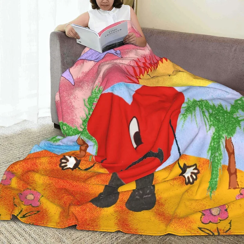 Оптовая продажа, недорогое дизайнерское пушистое одеяло из флиса с принтом в стиле плохой кролик