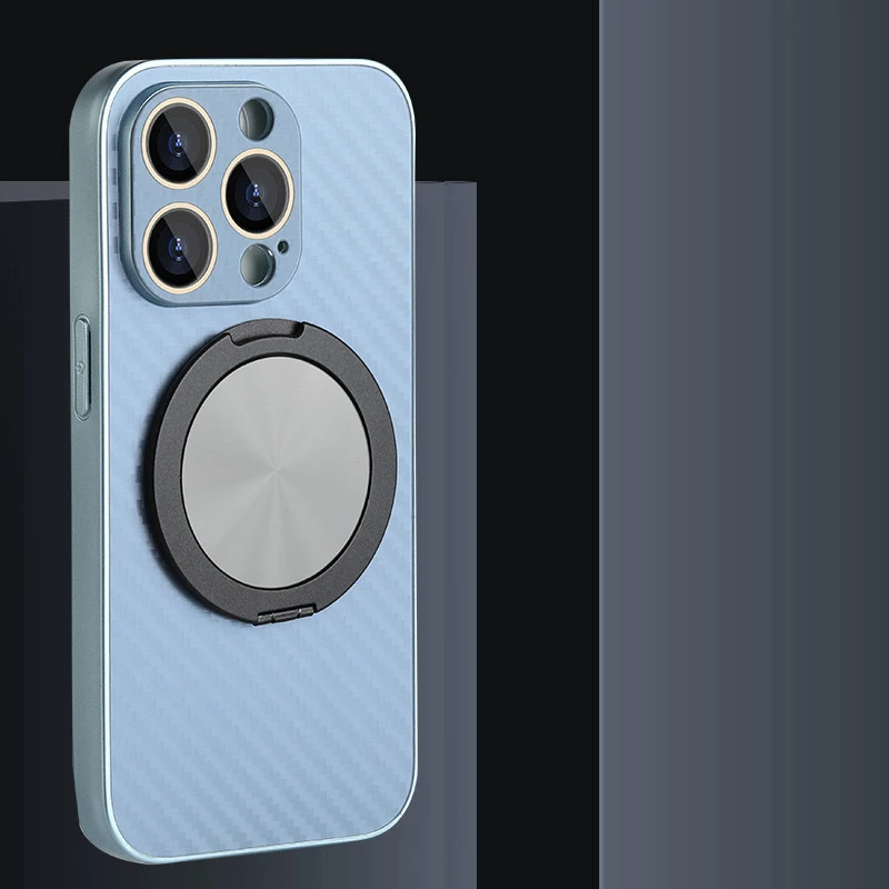 Carbon Fiber Materials Shell Lens Film Protective Phone Cover For iPhone 15 12 11 13 Pro Max 14 Plus With Holder Magnetic Cover