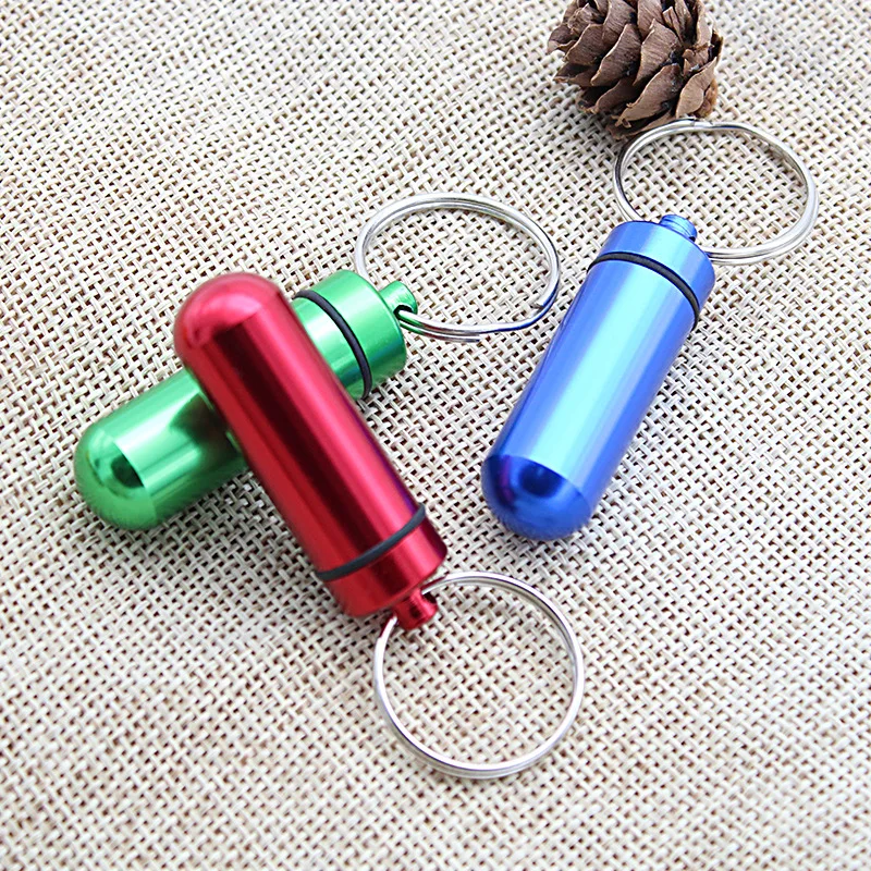 Portable Pill Bottle Aluminum Alloy Mini Carry Keychain Sealed and Waterproof Medicine Box Key Chain Ring