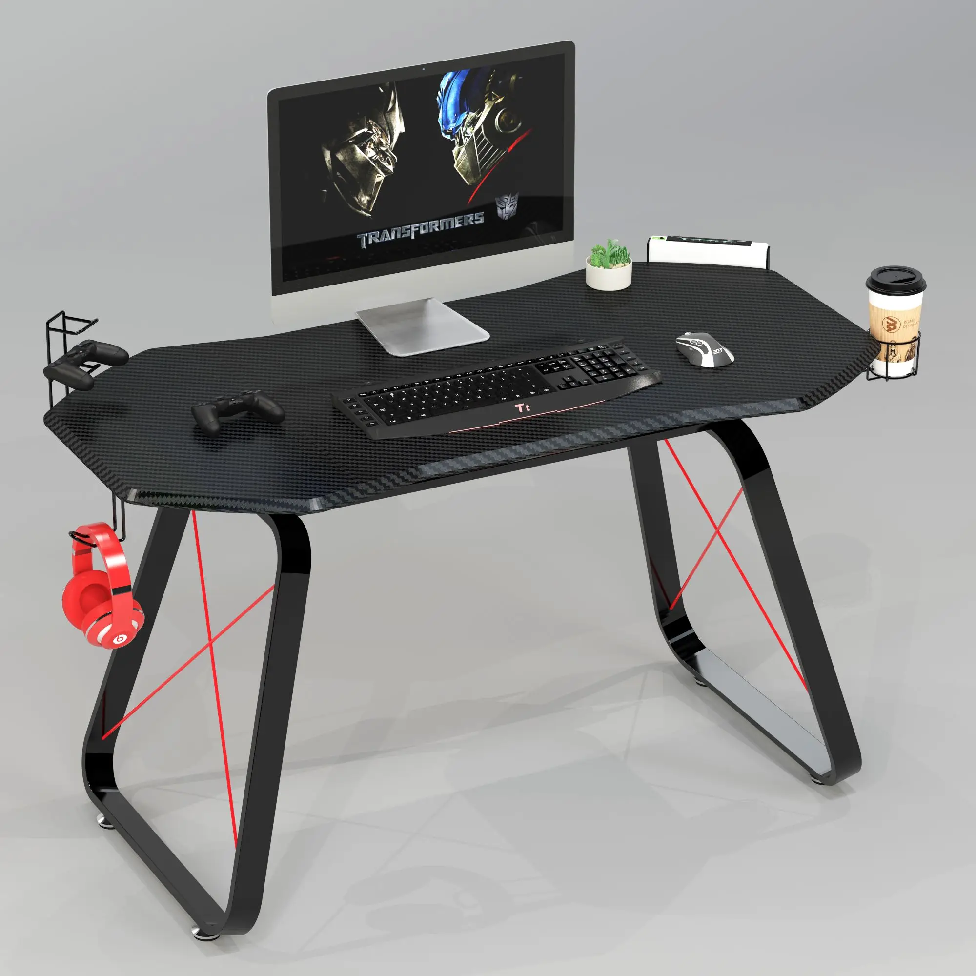  Игровой стол из углеродного волокна MDF Настольный черный металлический каркас компьютерный ПК Профессиональные Компьютерные аксессуары