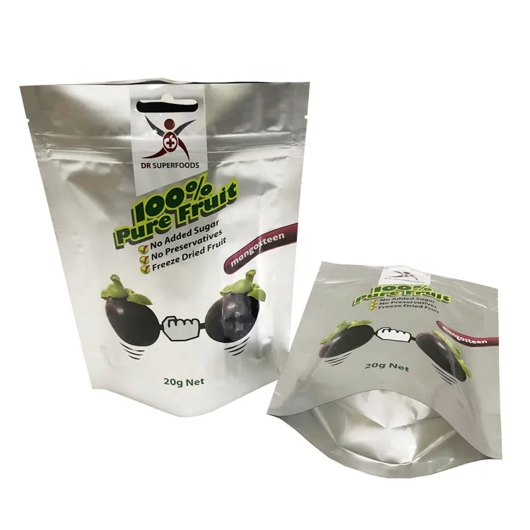 Factory Price Digital Printing MOQ 100pcs Foil Laminated Stand Up Freeze Dried Fruits Packaging Pouch With Hanging Hole