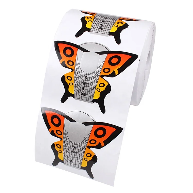 New 500pcs/roll self-adhesive pvc nail form butterfly shape dual nail forms for UV gel tip nails extension guide tools