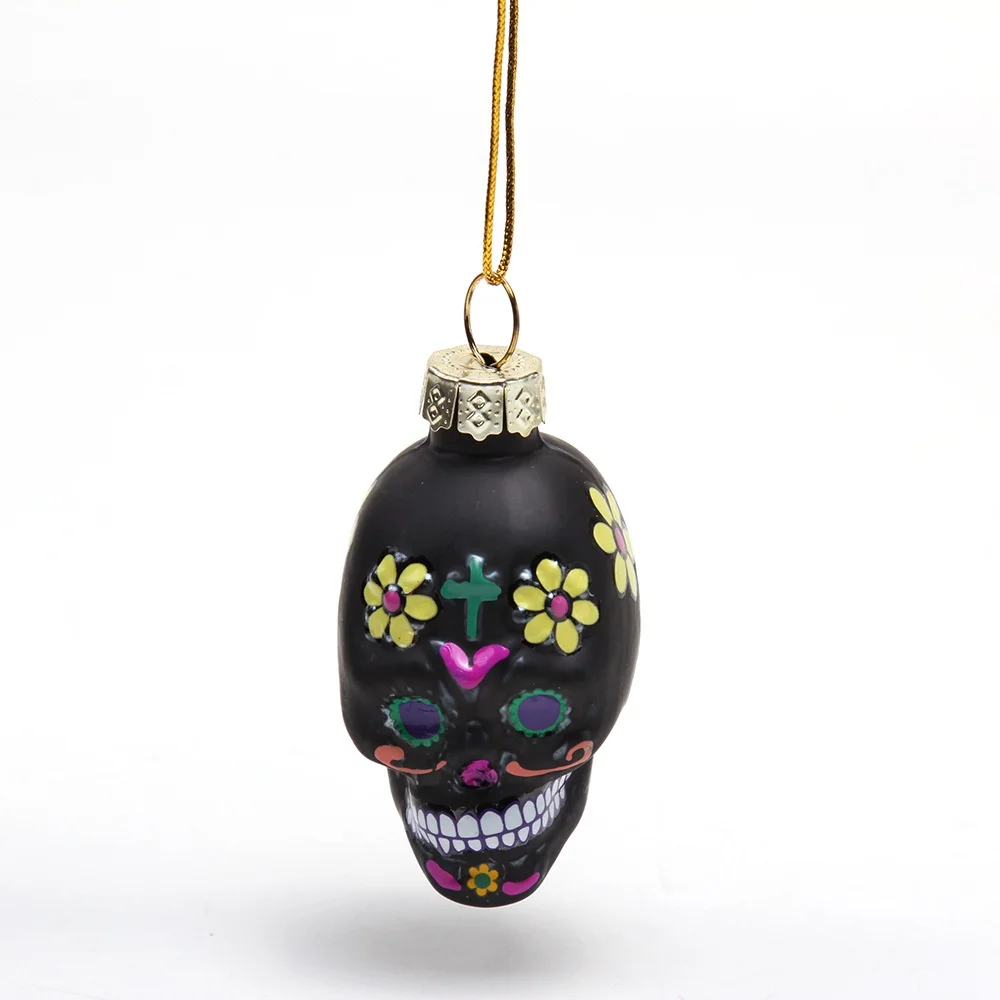 Small Glass Skull Pendant Halloween Decorations and Jewelry Glass Ornament for Holiday Supplies