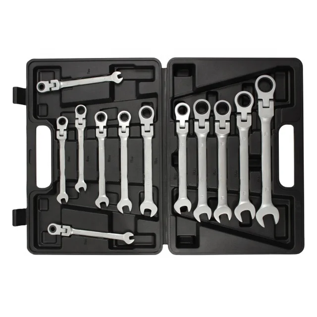 BOSSAN 12 piece Flexible Head Ratchet wrench hand tool set