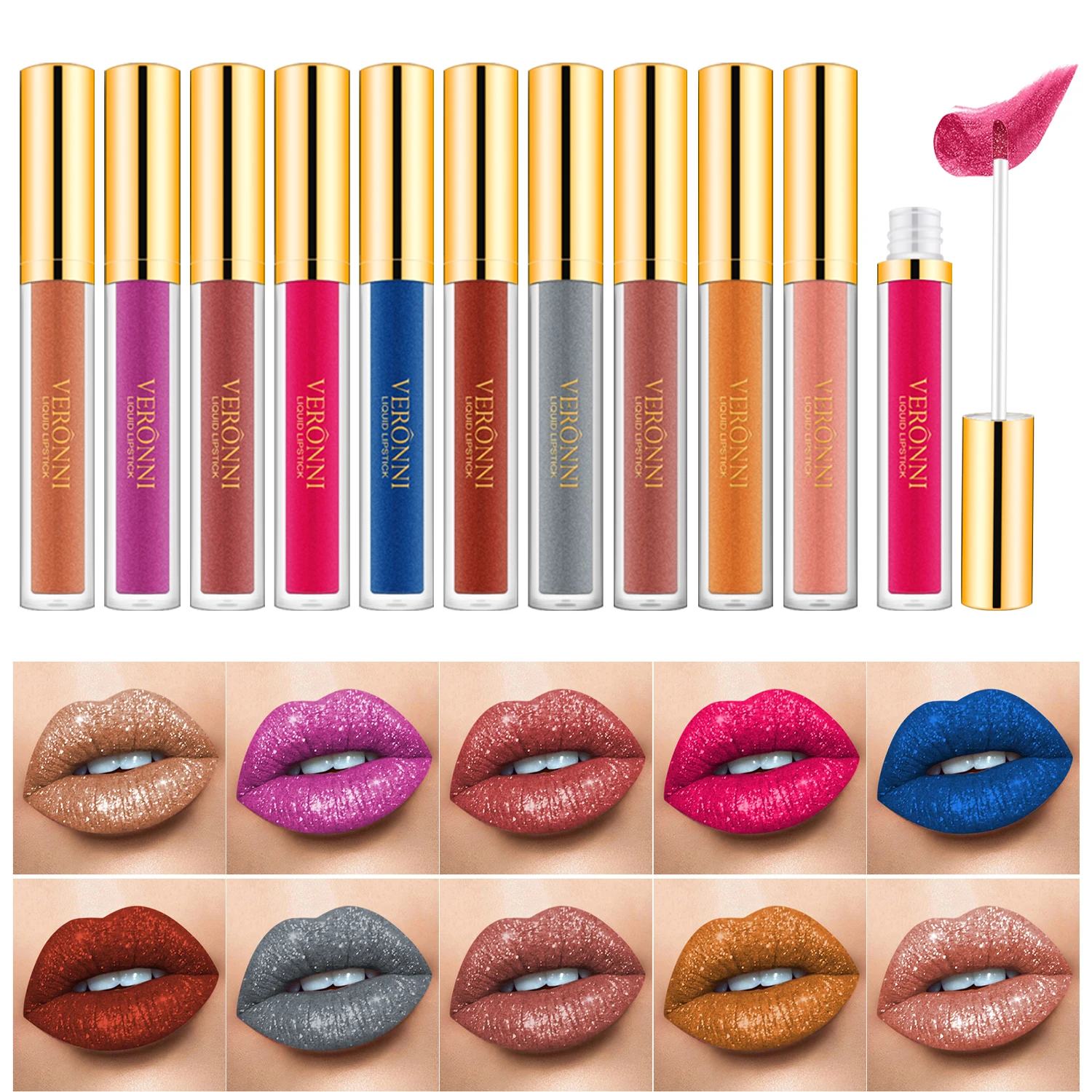 Diamond lip gloss 10pcs/Set Velvet non-stick cup Lipstick 24HR Lasting Finish Liquid Lipstick Lip Gloss set Makeup Cosmetic