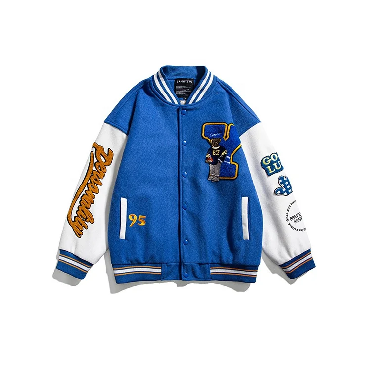 Factory customized Baseball uniform jacket jacket PU leather sleeve Trendy American