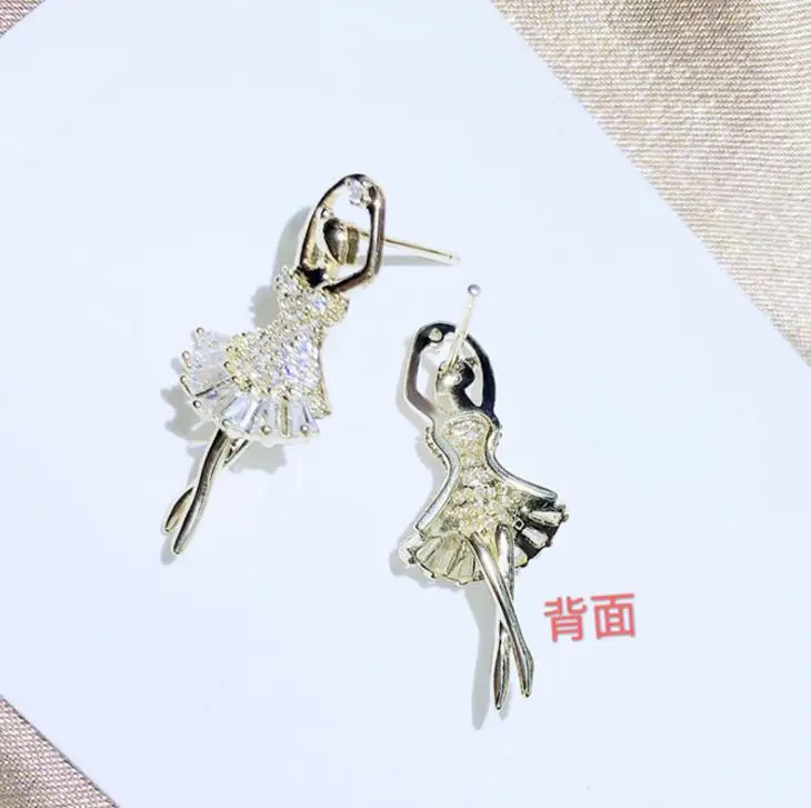 Ballet Girl Earrings White Stone  Earrings Colorful Dancing Girl Earrings