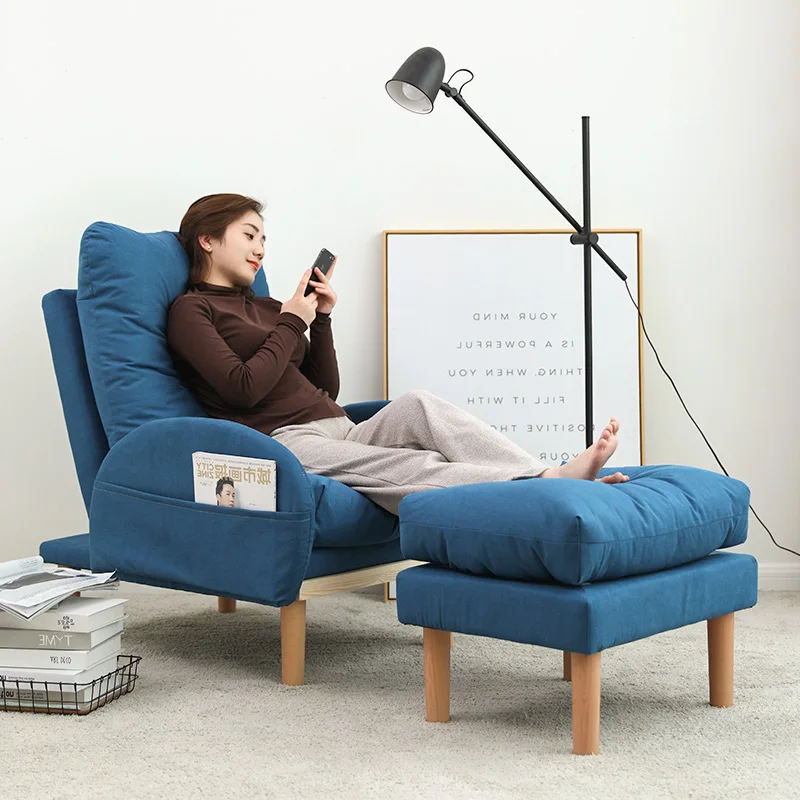 
Wooden Reclining Fabric Bed Seater Sofas Chairs Bed Seat Lounge Folding Single Sofa with Stool 