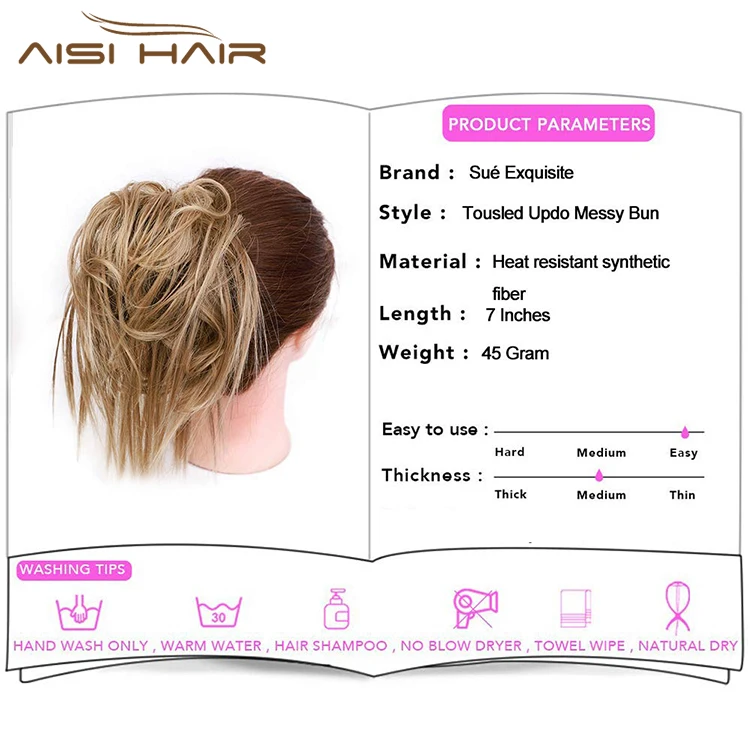 Synthetic Donut Blonde Chignon Curly Bun Pad Chignon Elastic Band Ribbon Ponytail Rope Rubber Hair Extension For Women