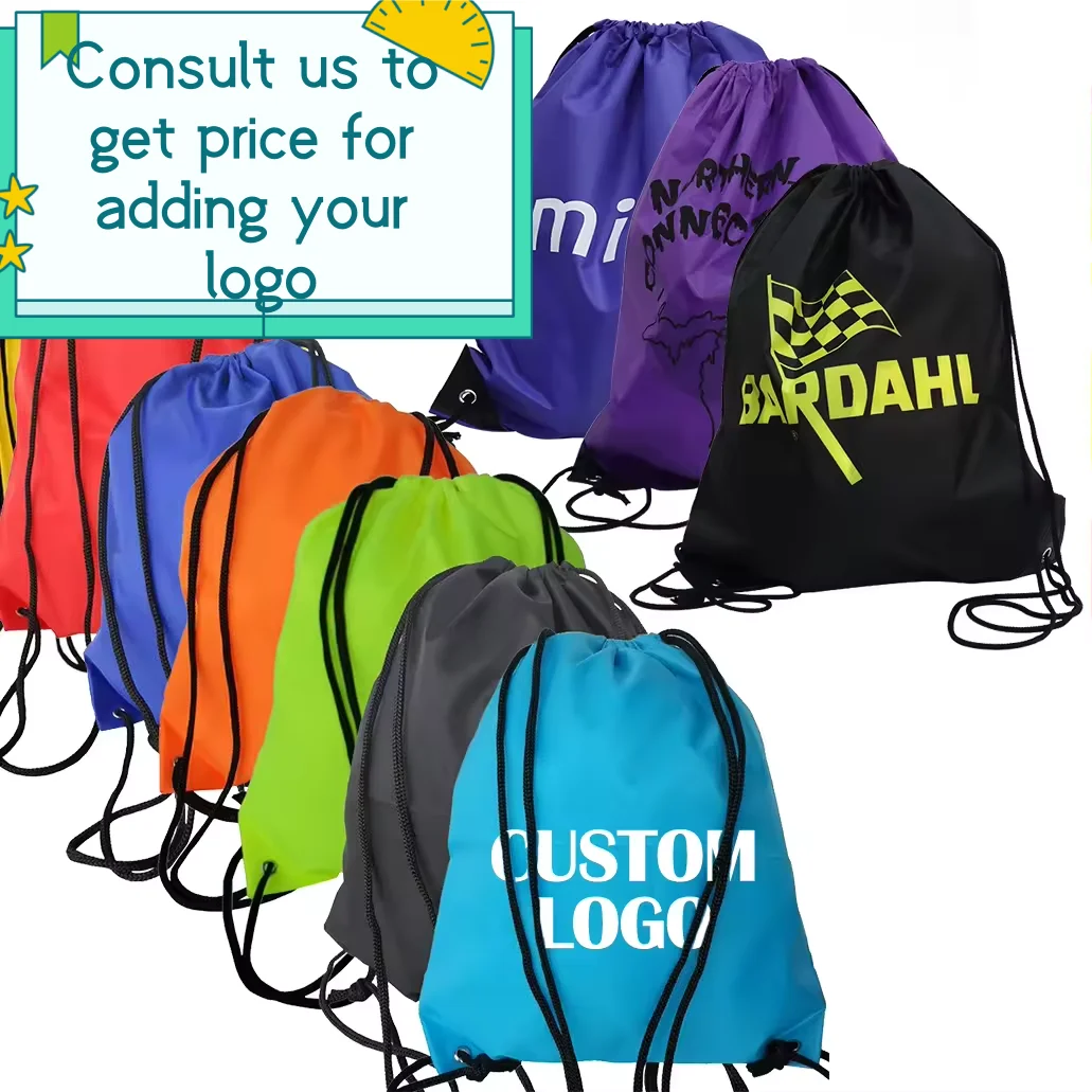 Wholesale Promotional Polyester Nylon Drawstring 30cm Shop And Backpack Customized Draw String Bags