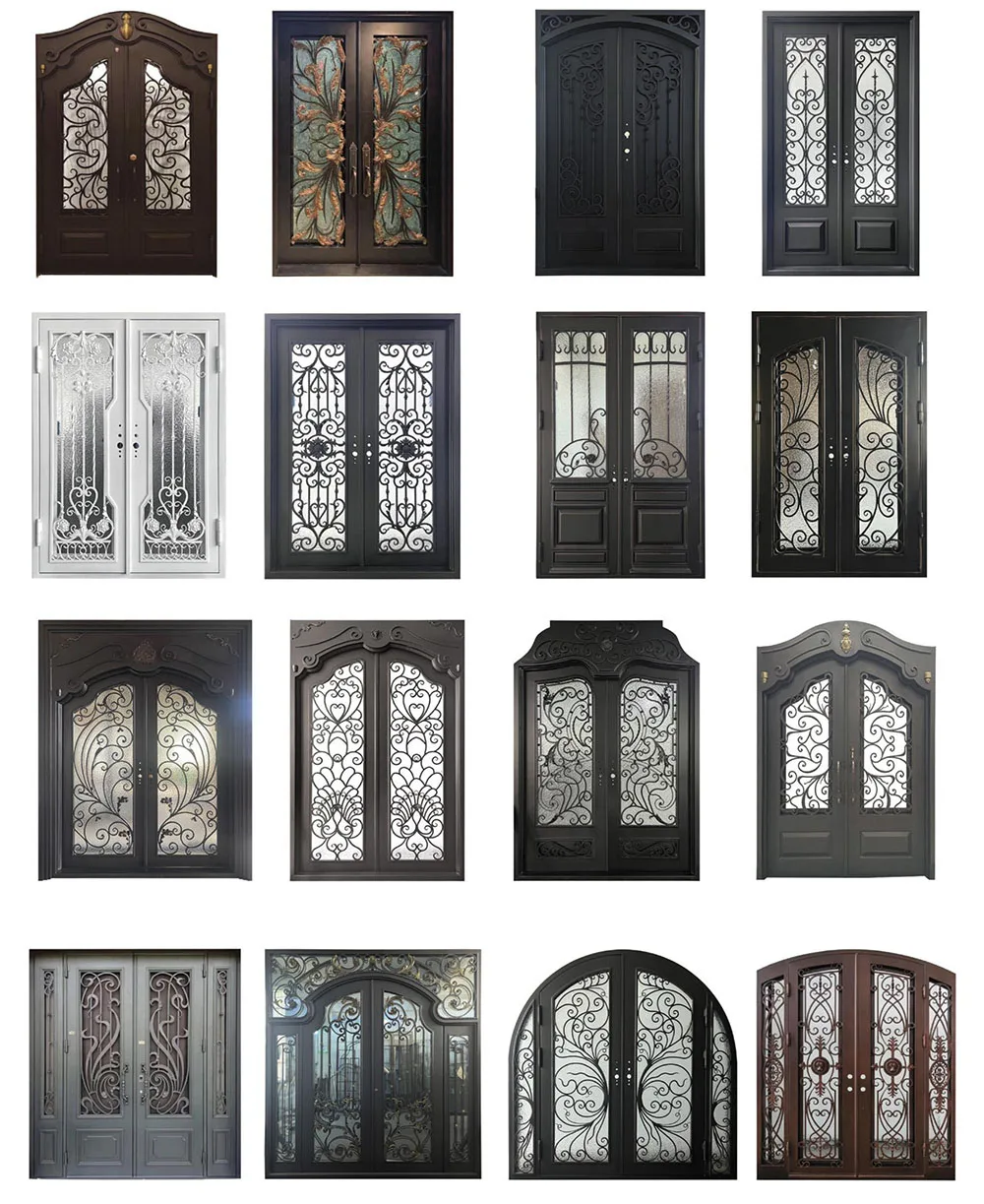 ABYAT Luxury Exterior Front Door Shatter Glass Design Square Arch Wrought Iron Doors