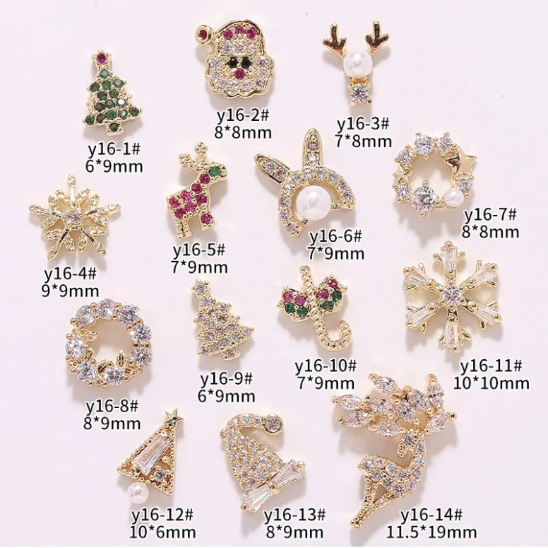 2021 Hot Sale Nail Art Christmas Zircon Ornament Snowflake Bell Christmas Tree Elk Charms for nail