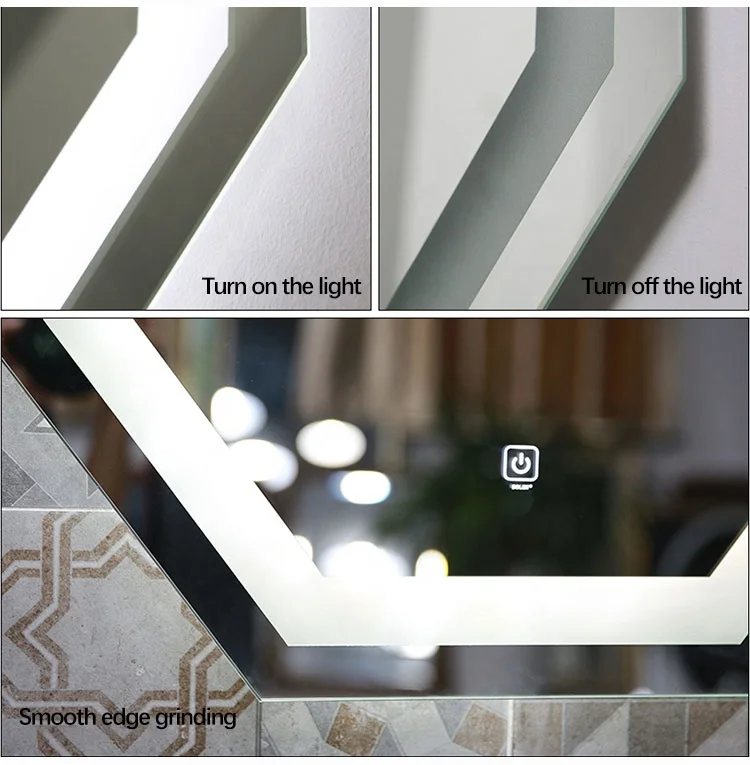 Hair Salon Irregular Glass Wall Mounted Defogger Silver French Luxury LED Bathroom Mirror