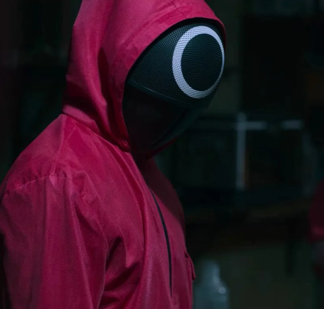 Squid game villain Red jumpsuit cosplay costume Halloween party Round with Face hot