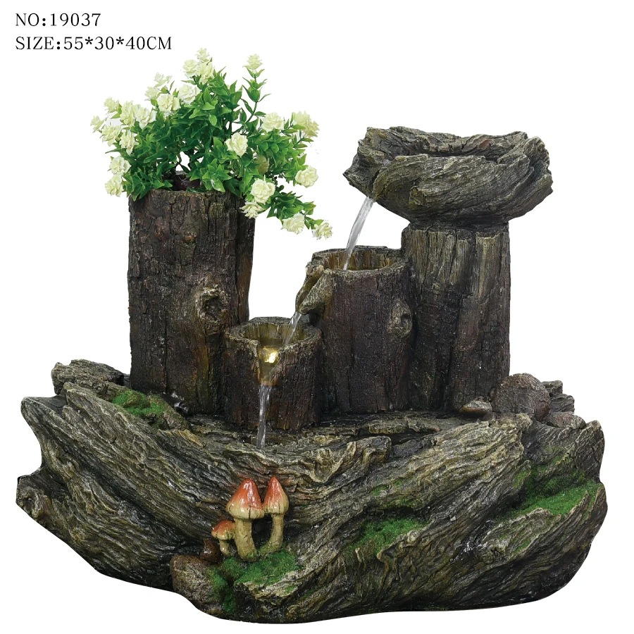 Stone rockery large polyresin water fountain with led light packing