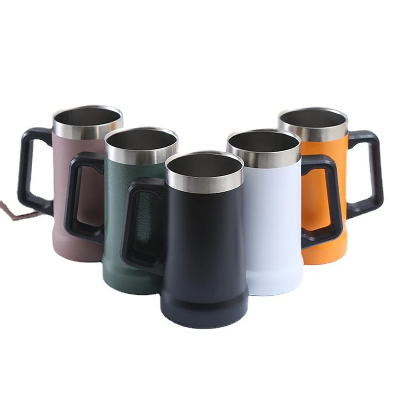 Wholesale Double Wall Stainless Steel Tumbler 700ml Big Grip Beer Cups With Handle Coffee Mugs