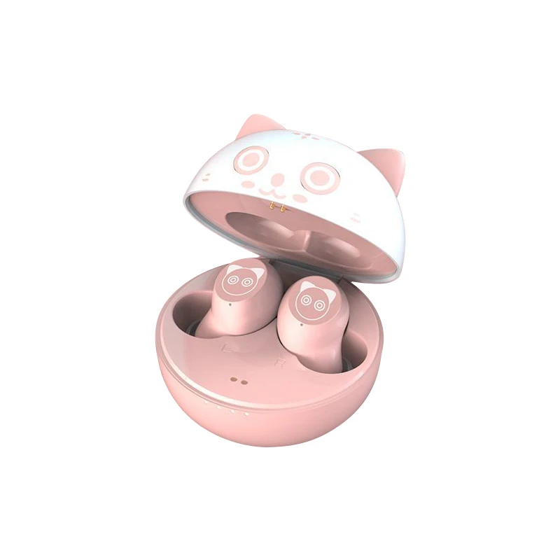 Custom Cute Pink Cat Style Cartoon In Ear Earbuds Buds Earphone Wireless Bloototh Headphone Waterproof Bloothooth Tws Earpiece