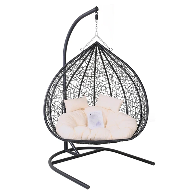 Double Seater Indoor or outdoor use courtyard patio wicker rattan hanging swing lounge chair with stand