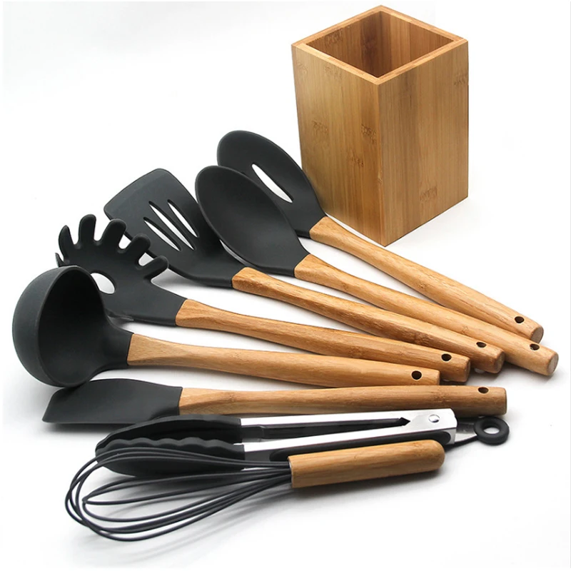Top Seller Kitchen Accessories Silicone Utensils Cooking Sets Cookware Set Kitchen Utensils Set With Bamboo Handle
