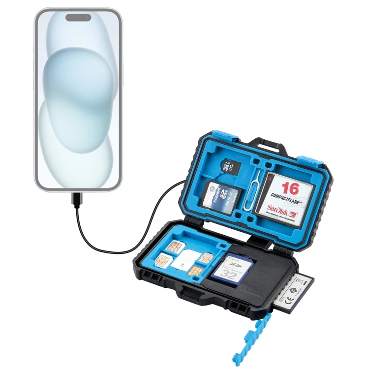 Кардридер PULUZ + чехол 22 в 1 для карт памяти стандарта SIM 2Micro-SIM 2Nano-SIM 3CF 7SD 6TF контакт