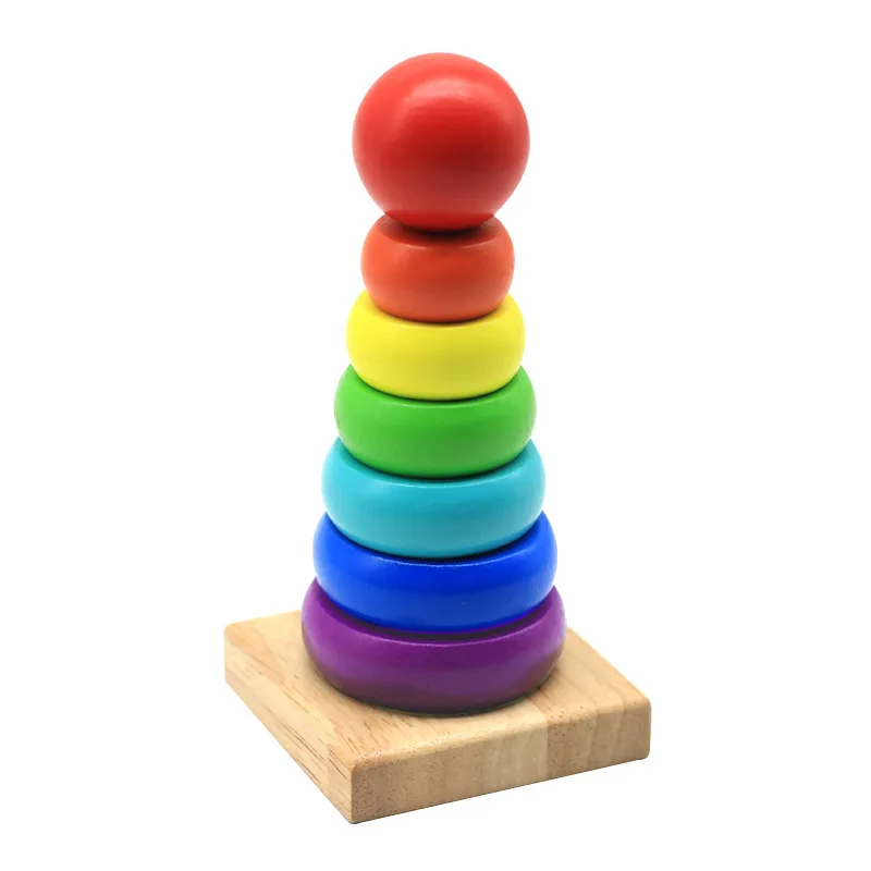 Baby Wooden Building Blocks Stacking Tower Toys Sets Stacking Rainbow Wooden, Rainbow Tower Toys, Rainbow Stacking Toy
