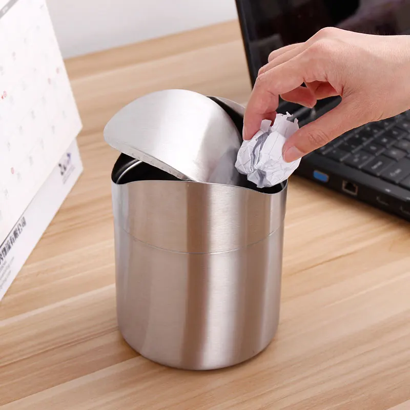 Stainless steel desk bin trash bin desktop mini garbage cans for desk  home waste bins