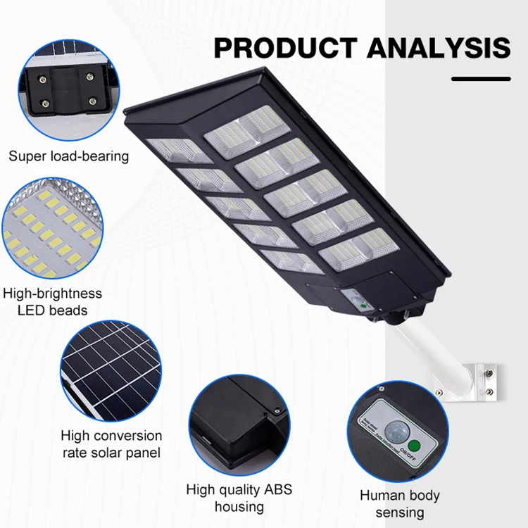 New Outdoor Waterproof Ip65 ABS 300w 600w 800w All in One Radar Sensor Solar Panel Street Light With Remote Control