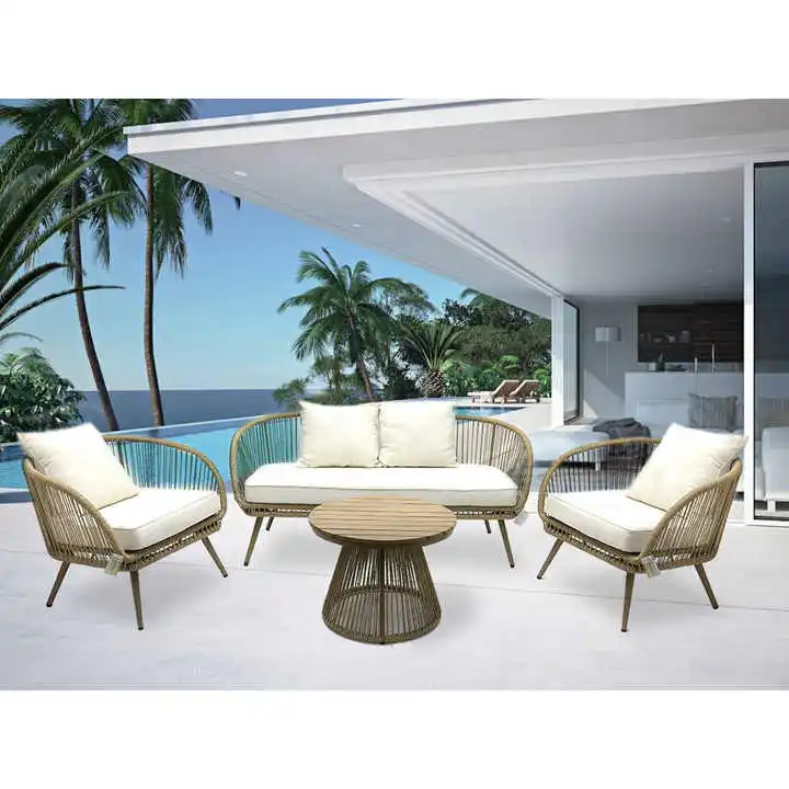 2023 Best Selling Rest Relax Rattan Chair Patio And Round Table Outdoor Furniture Garden Sets With Seat Cushion
