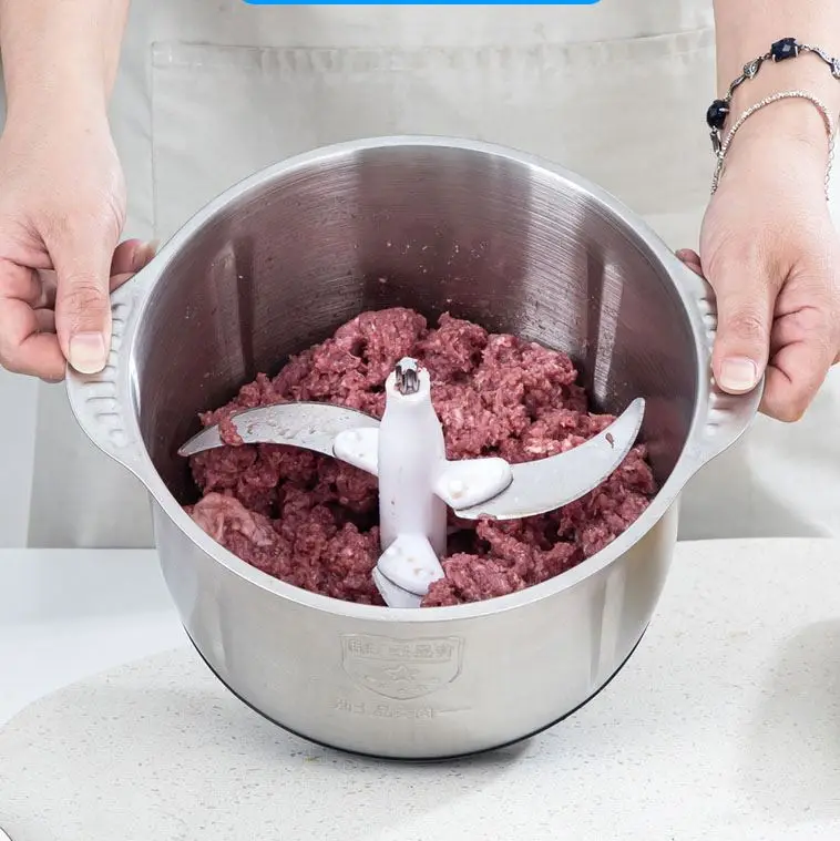 Chopper 2L 3L 5L New Home Mini 220V Blue 110V 300W 200W Bowl Sale Hand Small Mixer, Steel Local Food Meat Grinder/