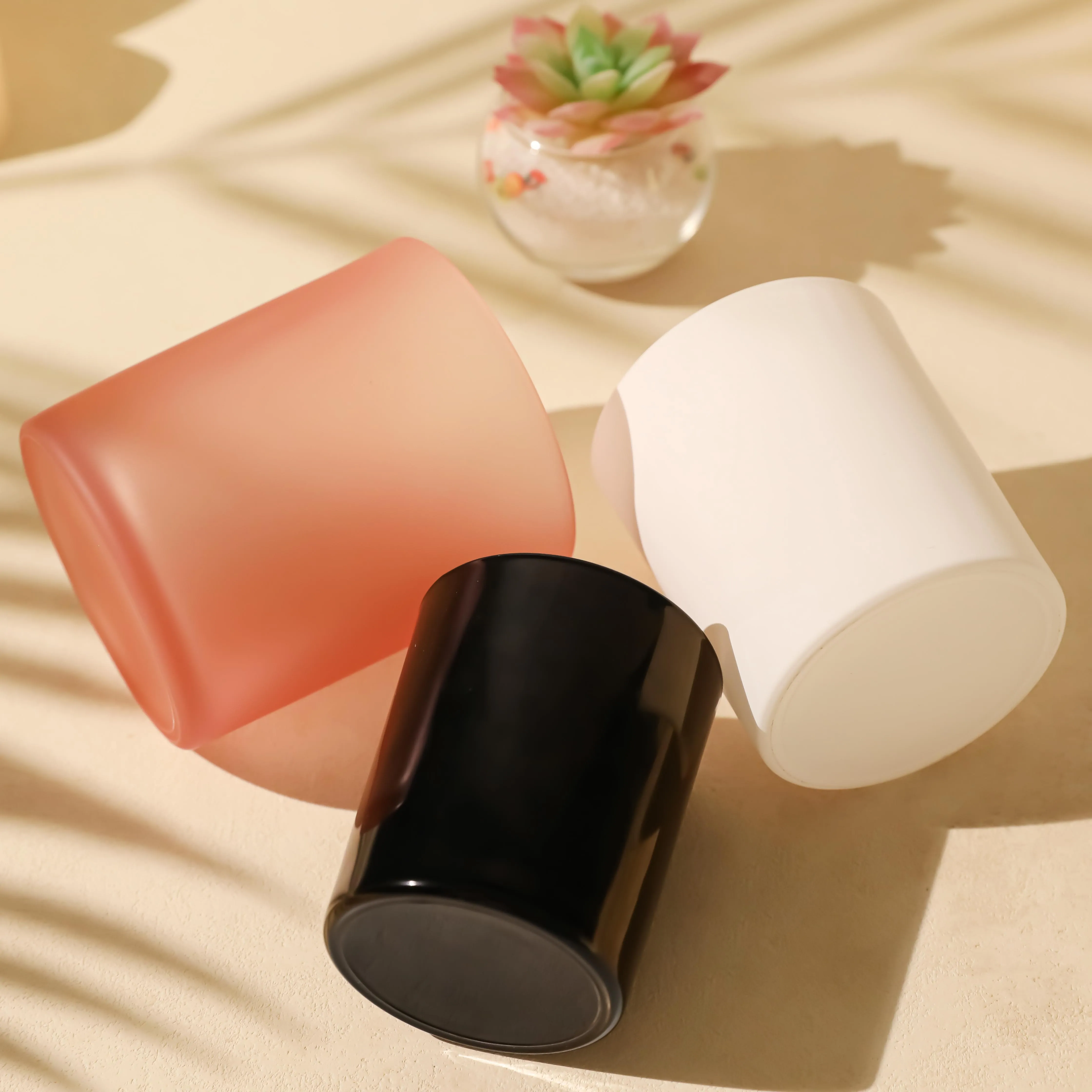 High quality luxury black glass candlesticks glass candle cans with lids for home decoration