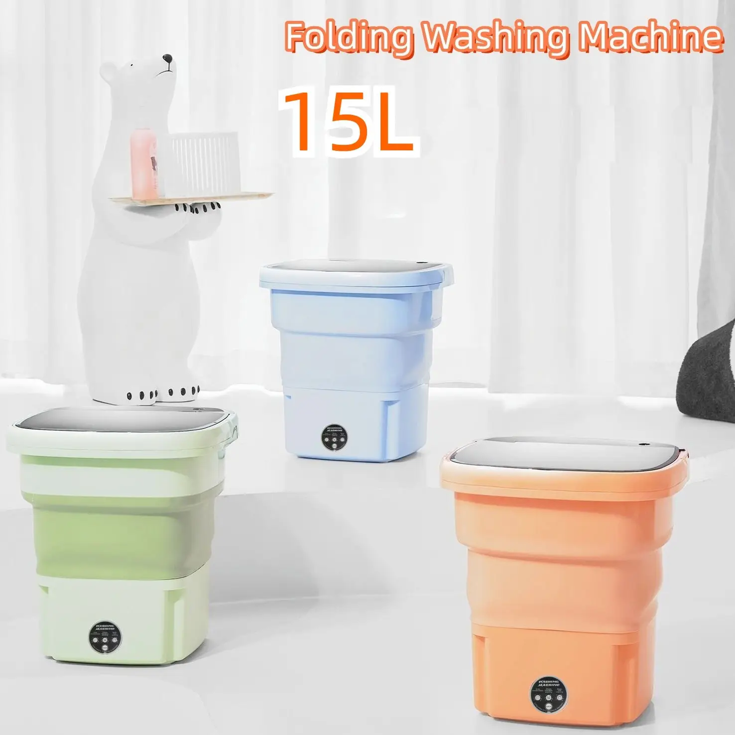 15L Foldable Mini Washing Machine With Spin Dryer Automatic Underwear Sock Washing Machine With Centrifuge